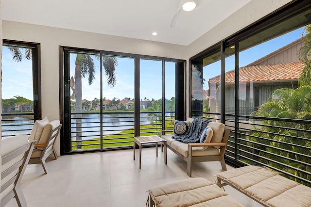 16873 Isle Of Palms Dr Unit C, Delray Beach, FL 33484 - sunroom featuring a water view, recessed lighting, and a healthy amount of sunlight