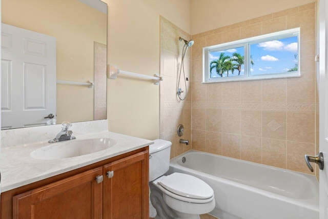 bathroom with vanity, toilet, and shower / washtub combination
