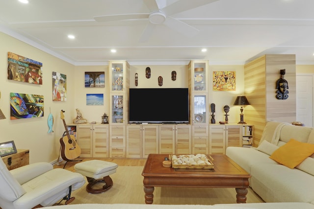671 SW S River Dr Unit 207, Stuart, FL 34997 - living room featuring recessed lighting, ceiling fan, and wood finished floors