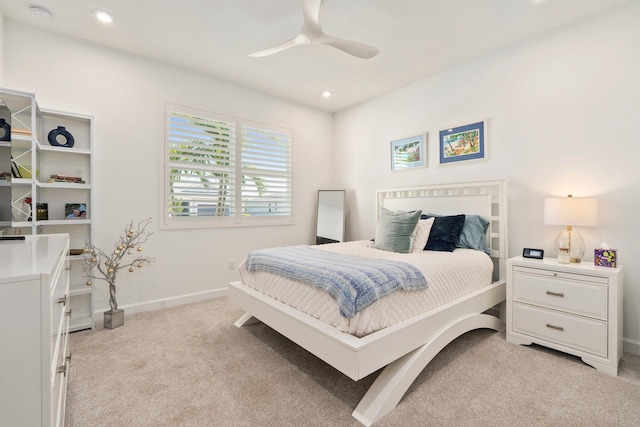 14175 SW Harker St, Port Saint Lucie, FL 34987 - bedroom with light colored carpet, baseboards, recessed lighting, and ceiling fan