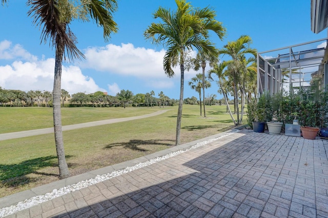 view of patio / terrace featuring view of golf course