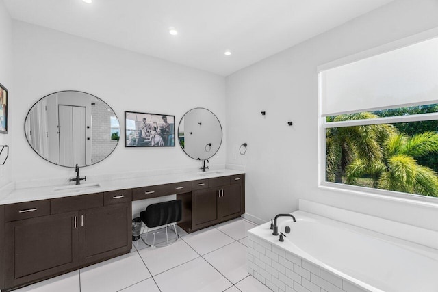 9610 Sterling Shores St, Delray Beach, FL 33446 - full bath with double vanity, a bath, recessed lighting, and tile patterned flooring