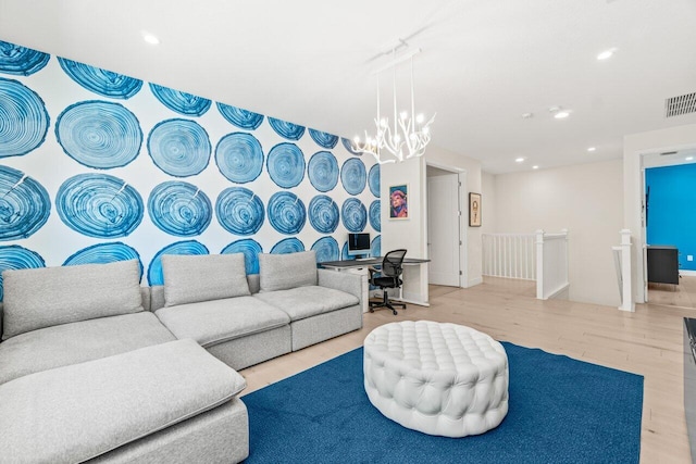 9610 Sterling Shores St, Delray Beach, FL 33446 - living area featuring a chandelier, wood finished floors, and recessed lighting