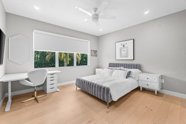 9610 Sterling Shores St, Delray Beach, FL 33446 - bedroom featuring baseboards, light wood-style floors, ceiling fan, and recessed lighting