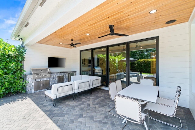 9610 Sterling Shores St, Delray Beach, FL 33446 - view of patio with an outdoor hangout area, a ceiling fan, and outdoor dining space