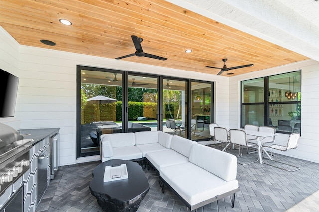 9610 Sterling Shores St, Delray Beach, FL 33446 - view of patio / terrace featuring an outdoor kitchen, an outdoor living space, ceiling fan, and outdoor dining area
