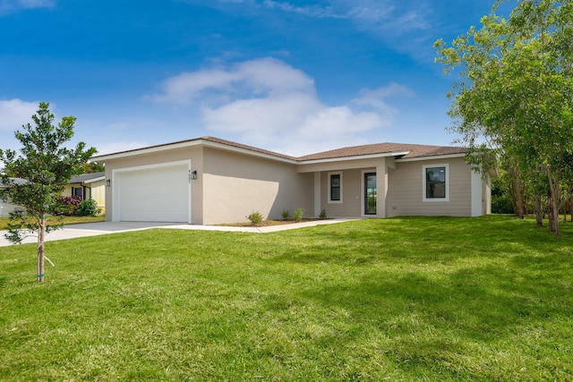 4657 SW Keats St, Port Saint Lucie, FL 34953 - view of front of house featuring an attached garage, a front yard, driveway, and stucco siding