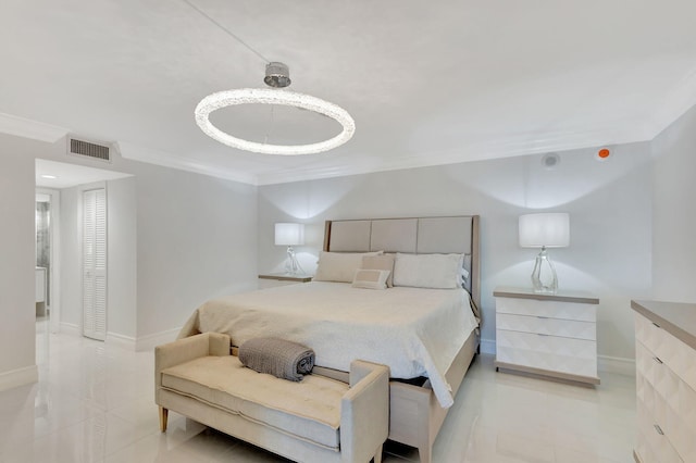 5380 N Ocean Dr Unit 5A, Riviera Beach, FL 33404 - bedroom with baseboards, ornamental molding, access to outside, and visible vents