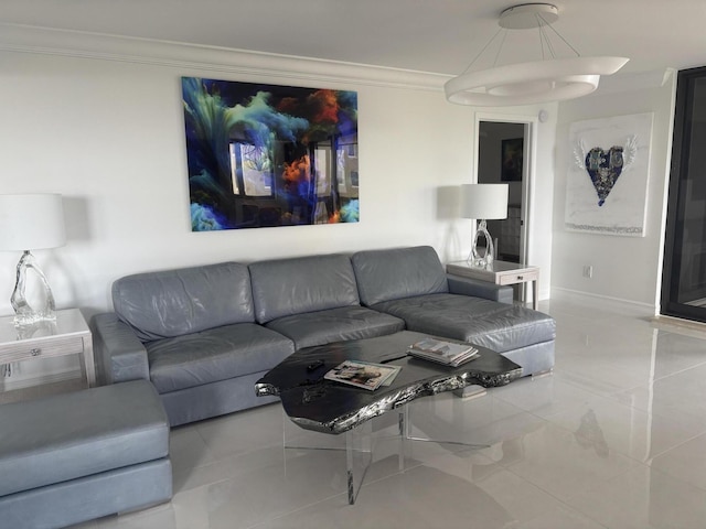 5380 N Ocean Dr Unit 5A, Riviera Beach, FL 33404 - living room with crown molding, baseboards, and tile patterned floors
