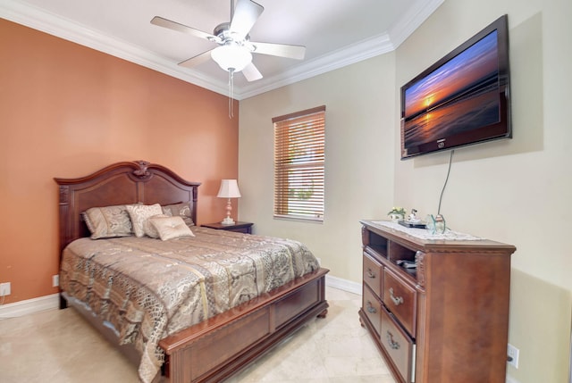 8841 Cobblestone Point Cir, Boynton Beach, FL 33472 - bedroom with baseboards, ornamental molding, and ceiling fan