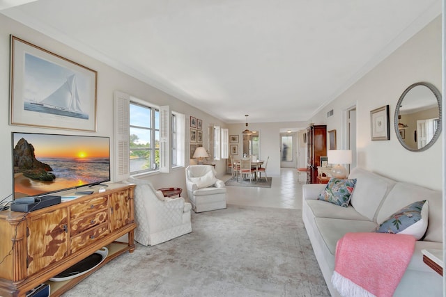1910 S Ocean Blvd Unit 338, Delray Beach, FL 33483 - tiled living area featuring crown molding and visible vents