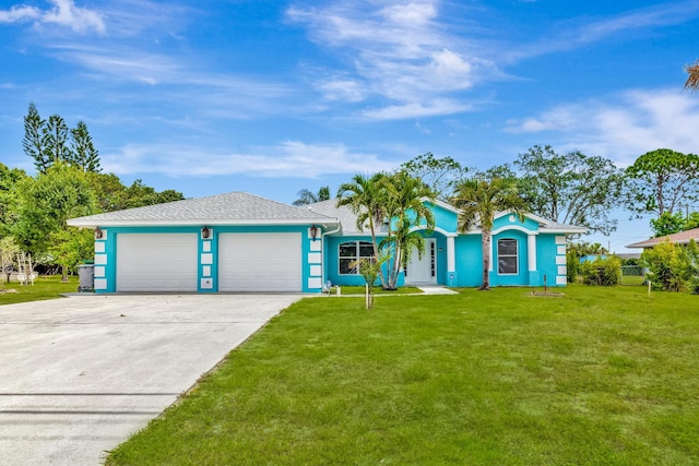 189 SE Floresta Dr, Port Saint Lucie, FL 34983 - view of front of house featuring an attached garage, a front yard, driveway, and stucco siding