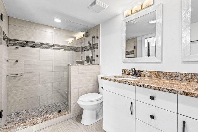 9676 Boca Gardens Pkwy Unit C, Boca Raton, FL 33496 - bathroom with vanity, a shower stall, tile patterned flooring, and recessed lighting
