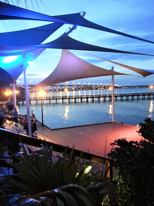view of dock with a water view