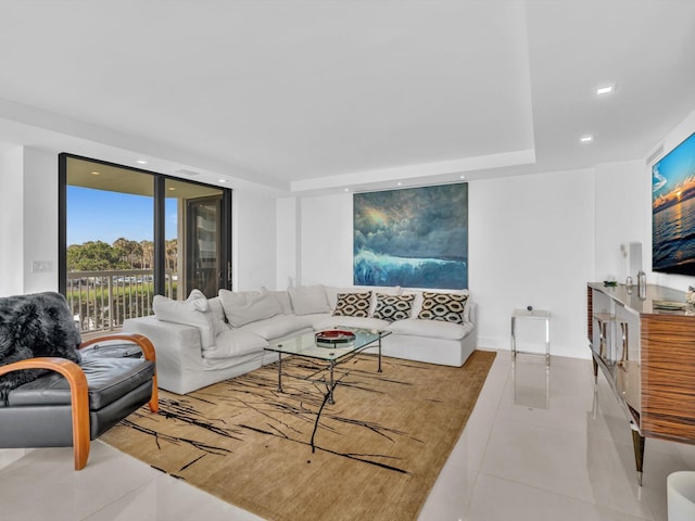 3300 S Ocean Blvd Unit 108S, Palm Beach, FL 33480 - living area with recessed lighting, tile patterned floors, and a tray ceiling