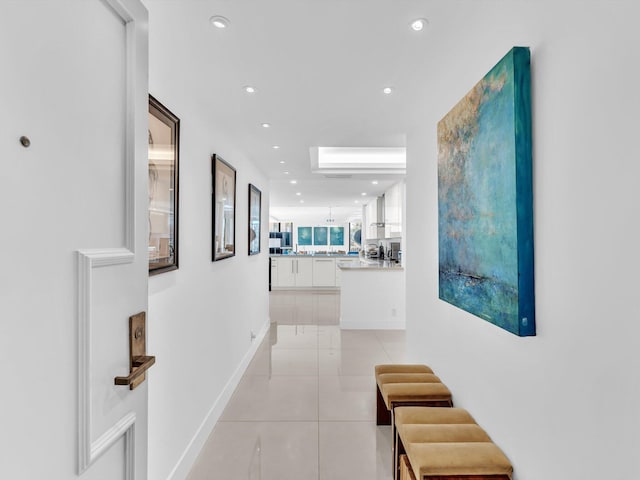 3300 S Ocean Blvd Unit 108S, Palm Beach, FL 33480 - hall with recessed lighting, baseboards, and light tile patterned flooring