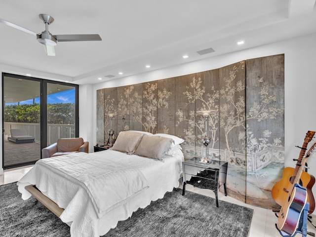 3300 S Ocean Blvd Unit 108S, Palm Beach, FL 33480 - bedroom featuring visible vents, floor to ceiling windows, recessed lighting, and access to exterior