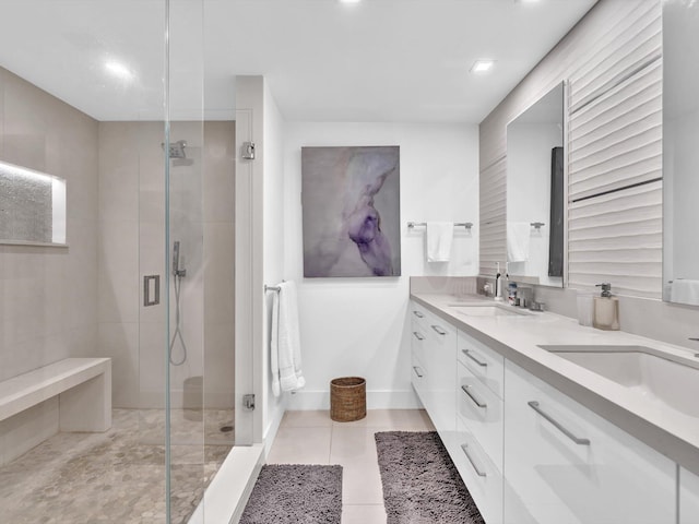 3300 S Ocean Blvd Unit 108S, Palm Beach, FL 33480 - full bath featuring a sink, tile patterned floors, and a stall shower