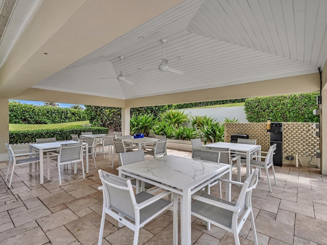 3300 S Ocean Blvd Unit 108S, Palm Beach, FL 33480 - view of patio / terrace with outdoor dining space, a gazebo, and ceiling fan
