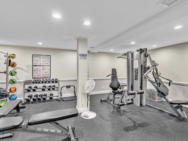 3300 S Ocean Blvd Unit 108S, Palm Beach, FL 33480 - exercise room with recessed lighting, baseboards, and visible vents