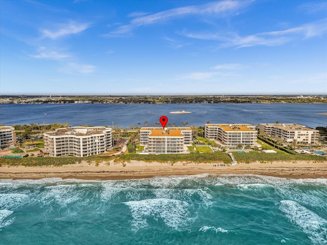 3300 S Ocean Blvd Unit 108S, Palm Beach, FL 33480 - birds eye view of property featuring a water view and a beach view