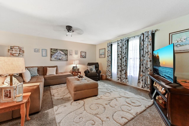 2104 S 26th St, Fort Pierce, FL 34947 - living room featuring carpet and ceiling fan