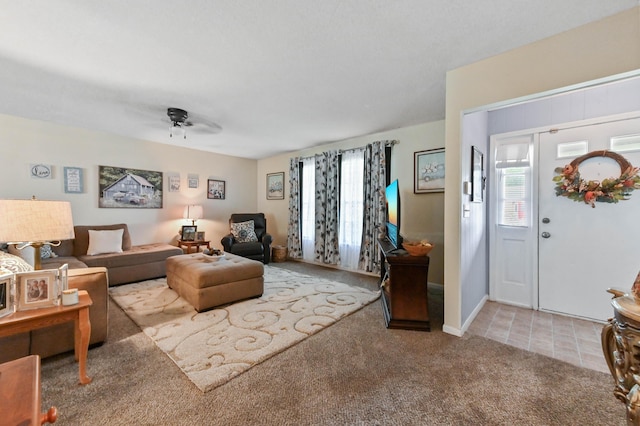 2104 S 26th St, Fort Pierce, FL 34947 - living room featuring carpet floors and ceiling fan