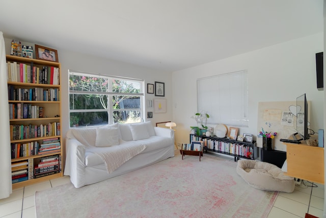 living area featuring tile patterned flooring