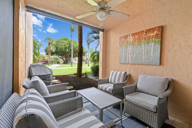 view of patio / terrace with an outdoor hangout area and ceiling fan