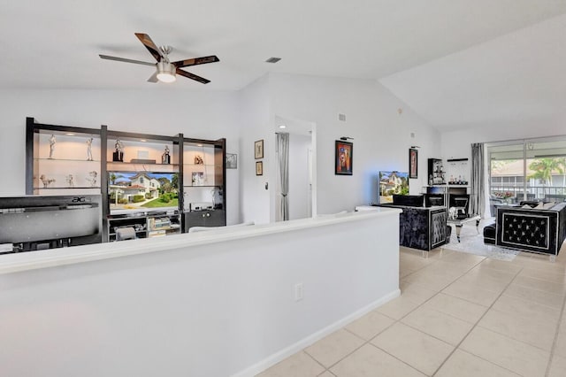 7669 Springwater Pl Unit 202, Boynton Beach, FL 33437 - interior space with high vaulted ceiling, tile patterned flooring, and ceiling fan