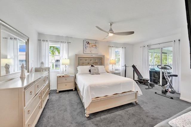 7669 Springwater Pl Unit 202, Boynton Beach, FL 33437 - bedroom with access to outside, baseboards, ceiling fan, and dark carpet