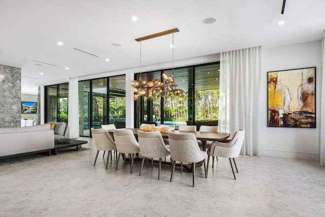 217 Thatch Palm Dr, Boca Raton, FL 33432 - dining space with a wall of windows, a chandelier, and recessed lighting