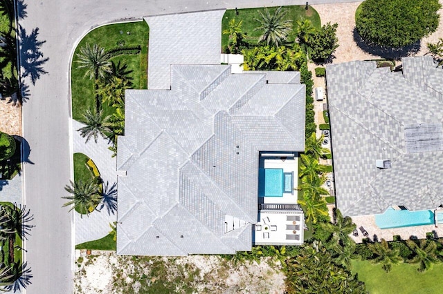 aerial view of a pool area