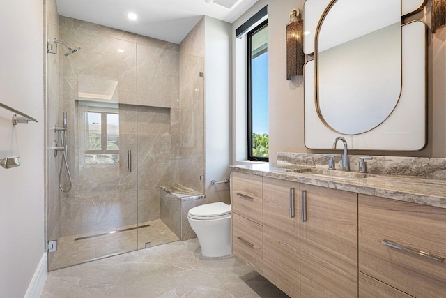 2498 Queen Palm Rd, Boca Raton, FL 33432 - bathroom with a shower stall, vanity, plenty of natural light, and recessed lighting