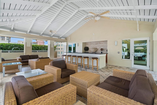 480 Hibiscus St Unit 1003, West Palm Beach, FL 33401 - view of patio / terrace featuring a pergola, a ceiling fan, an outdoor hangout area, and outdoor dry bar
