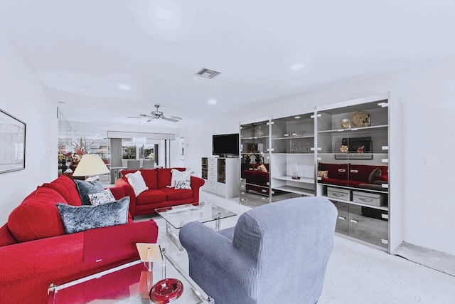 9750 Tabebuia Tree Dr Unit A, Boynton Beach, FL 33436 - carpeted living area with visible vents and ceiling fan