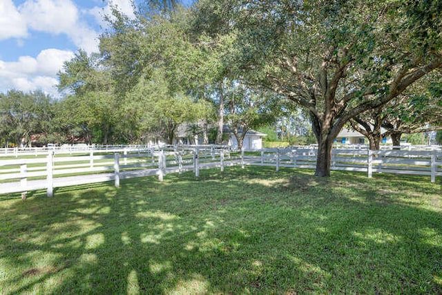 view of yard with a rural view and a fenced backyard