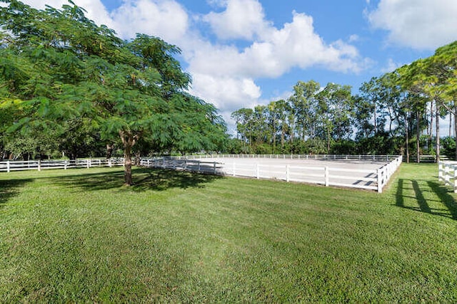 view of yard featuring fence and a rural view