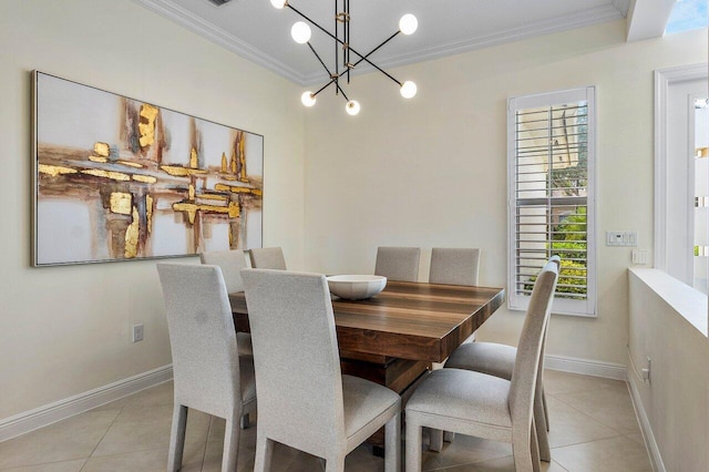 11952 Fox Hill Cir, Boynton Beach, FL 33473 - dining space featuring crown molding, light tile patterned flooring, a chandelier, and baseboards