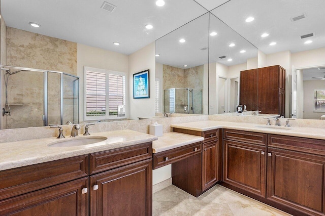 11952 Fox Hill Cir, Boynton Beach, FL 33473 - full bath featuring a shower stall, vanity, recessed lighting, and tile patterned floors