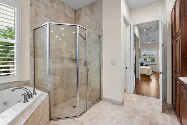 11952 Fox Hill Cir, Boynton Beach, FL 33473 - ensuite bathroom with a stall shower, a tub with jets, and baseboards
