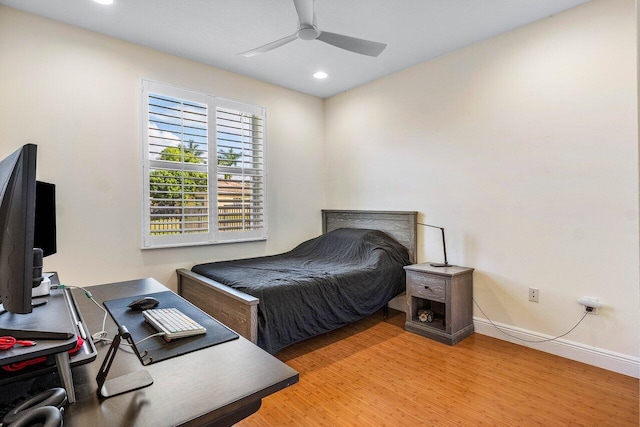 11952 Fox Hill Cir, Boynton Beach, FL 33473 - bedroom with light wood-type flooring, recessed lighting, baseboards, an office area, and ceiling fan