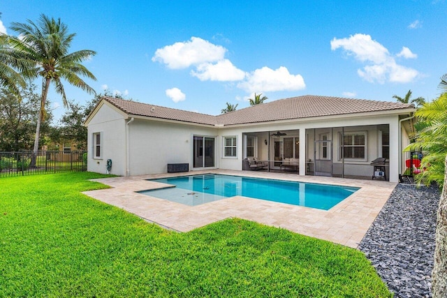 11952 Fox Hill Cir, Boynton Beach, FL 33473 - view of swimming pool with a ceiling fan, a patio area, and grilling area