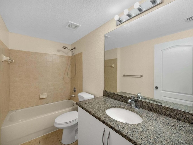 full bath featuring vanity, shower / bathtub combination, toilet, tile patterned floors, and visible vents
