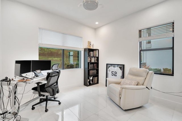 office space with recessed lighting
