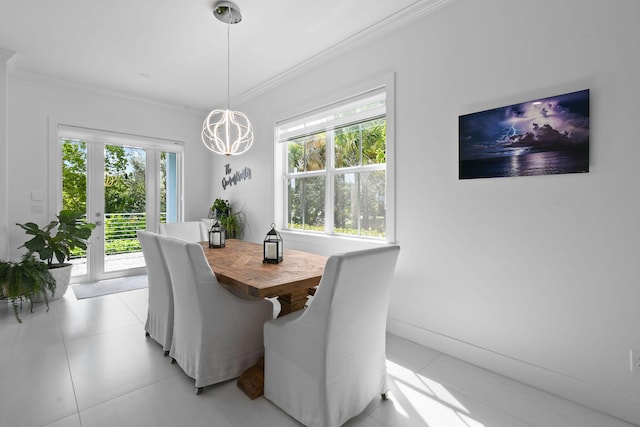 4707 SE Manatee Way, Stuart, FL 34997 - dining area featuring an inviting chandelier and ornamental molding