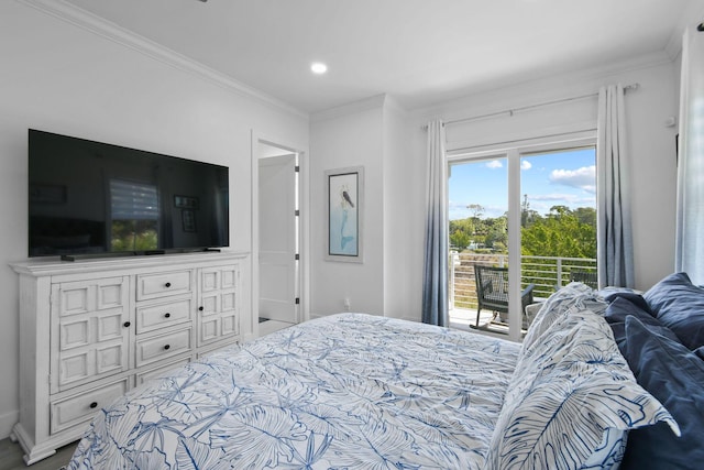 4707 SE Manatee Way, Stuart, FL 34997 - bedroom featuring recessed lighting, access to exterior, and ornamental molding