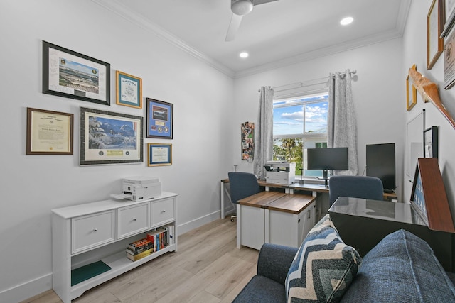 4707 SE Manatee Way, Stuart, FL 34997 - office space featuring ceiling fan, crown molding, baseboards, recessed lighting, and light wood-style flooring