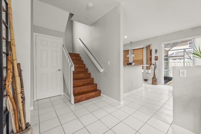 7997 Lakewood Cove Ct, Lake Worth, FL 33467 - foyer with light tile patterned floors, baseboards, recessed lighting, and stairs