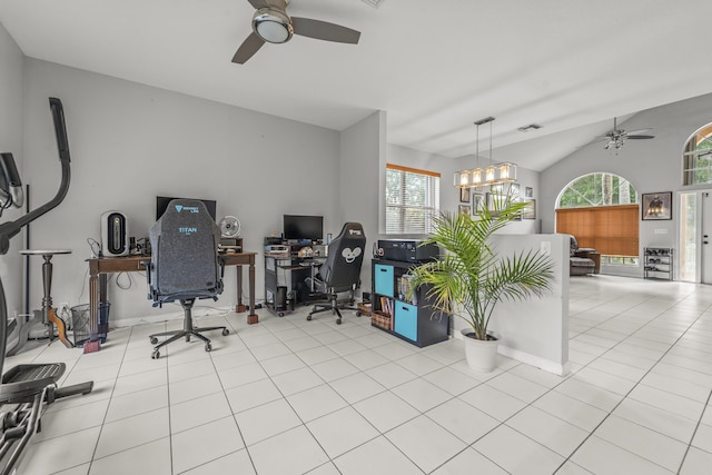 7997 Lakewood Cove Ct, Lake Worth, FL 33467 - office featuring a ceiling fan, visible vents, plenty of natural light, and vaulted ceiling